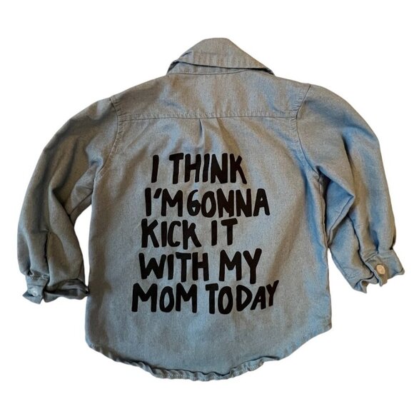 Cute Kids' Denim Button-Up Shirt with Fun Mom Quote - 3T - Picture 1 of 3